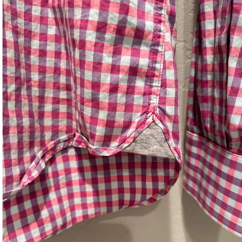 Stone Rose Gingham Button Down Shirt Pink Floral Trim Cotton Men's Size 3 Medium - Picture 9 of 9